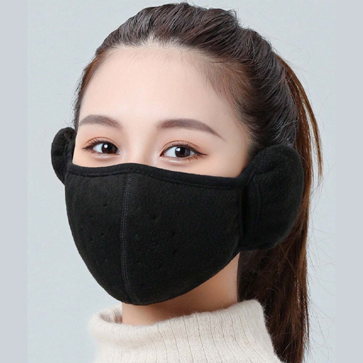 Windproof Thermal Fleece Half Face Mask with Ear Warmers for Winter Outdoor Activities