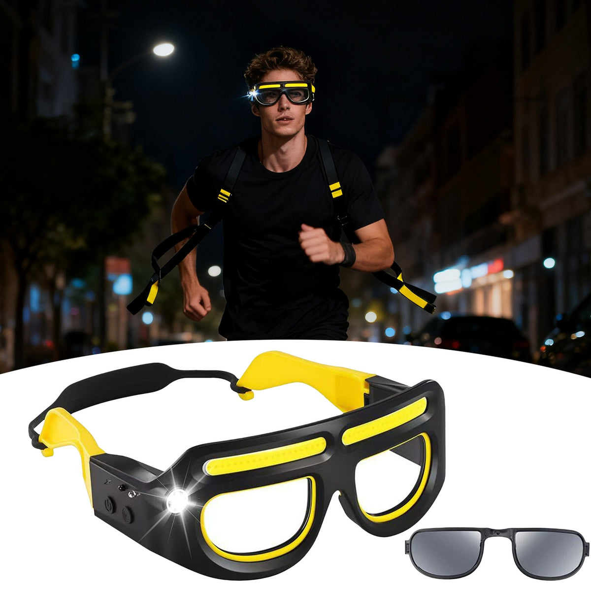 Rechargeable LED Safety Glasses with 5 Light Modes for Running, Cycling & Outdoor Activities