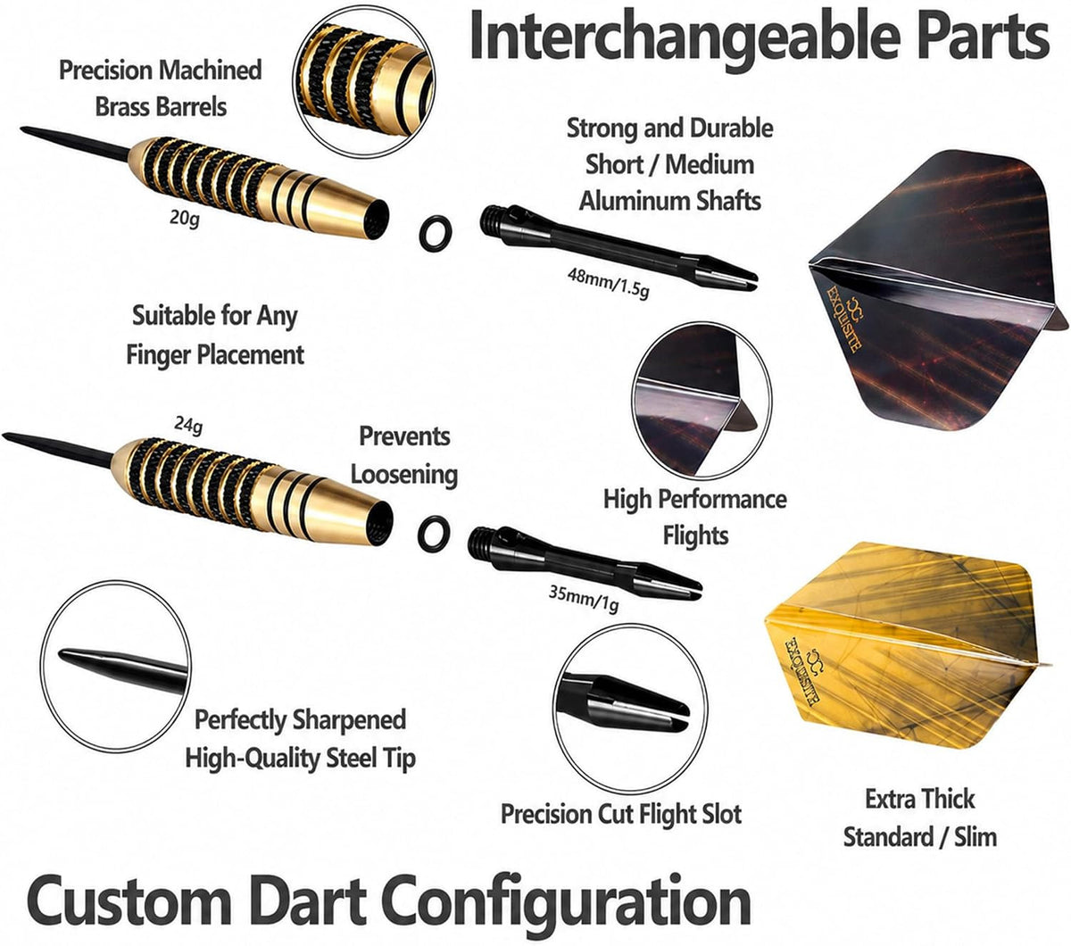 Premium Brass Darts Set — 6x22g Brass Barrels, Aluminum Shafts, Flights, Case