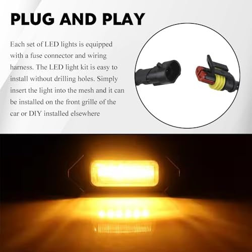 4PCS Amber LED Grill Lights with Fuse Adapter for Trucks - Waterproof Front Bumper Lamps