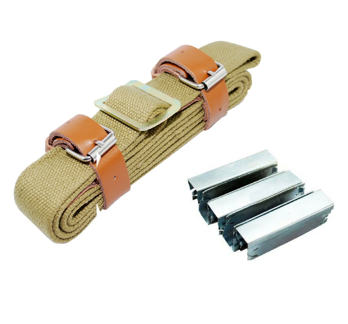 Mosin Nagant Rifle Sling & 5-Round Metal Stripper Clips Combo for M38/M44
