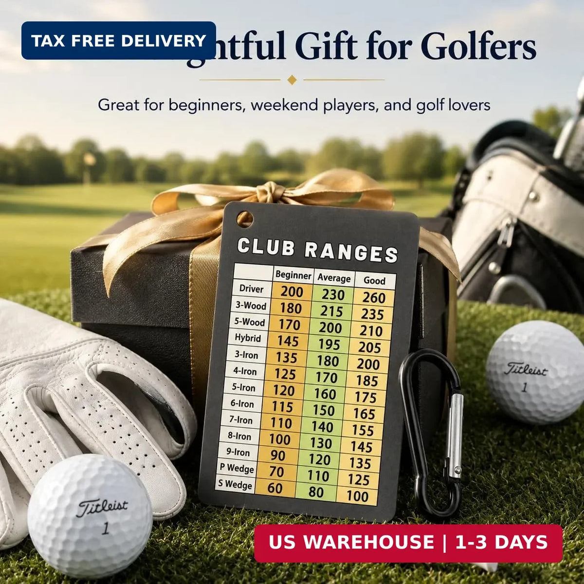 Golf Club Distance Chart Card for Men Women Beginners - Yardage Cheat Sheet