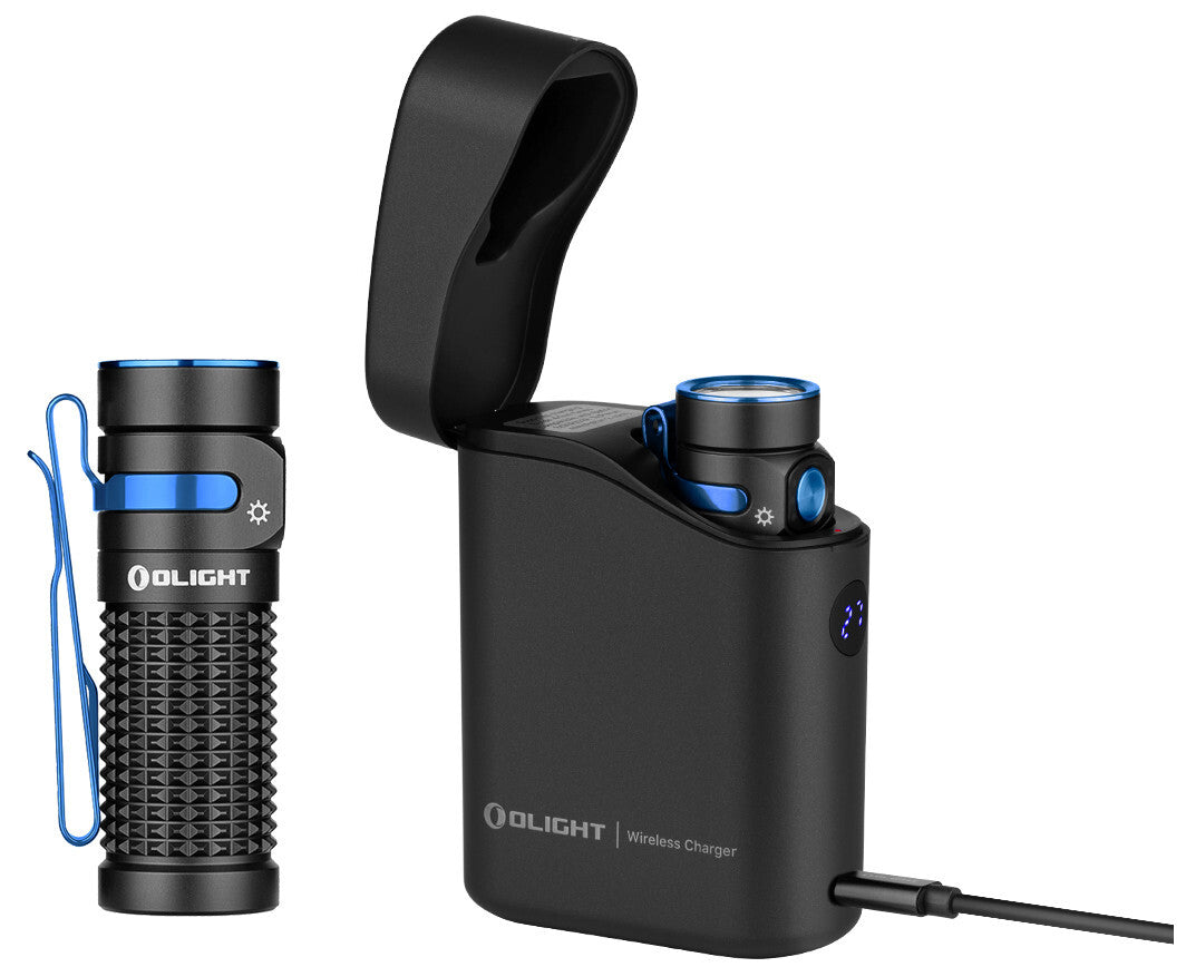 Rechargeable LED Flashlight with Charging Case and Compact Torch - Black