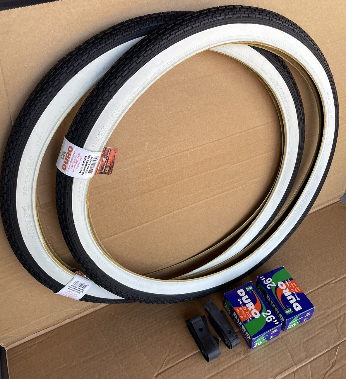 26 Inch Beach Cruiser Bike White Wall Tires & Tubes Pair - Lowrider Style