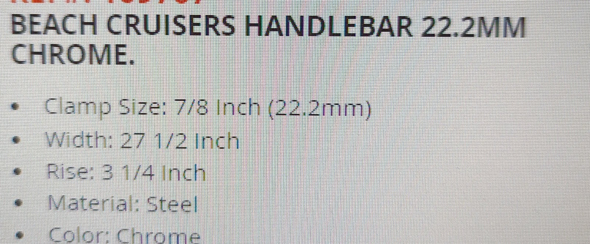 Black Beach Cruiser Handle Bars 22.2mm - 10 Inch Pullback Vintage Style