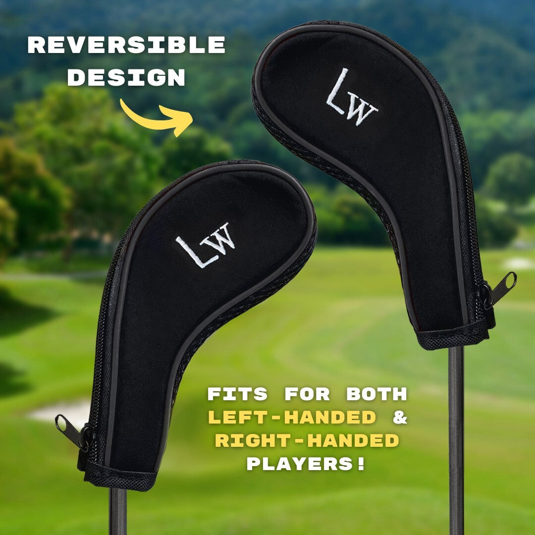 Golf Iron Head Covers 11-Piece Set Zippered Protects Clubs Left & Right Handed Black