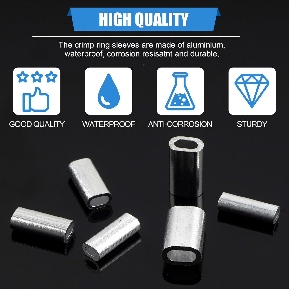 Aluminum Crimp Sleeves Kit for Fishing Tackle - 500pcs Oval Single Barrel