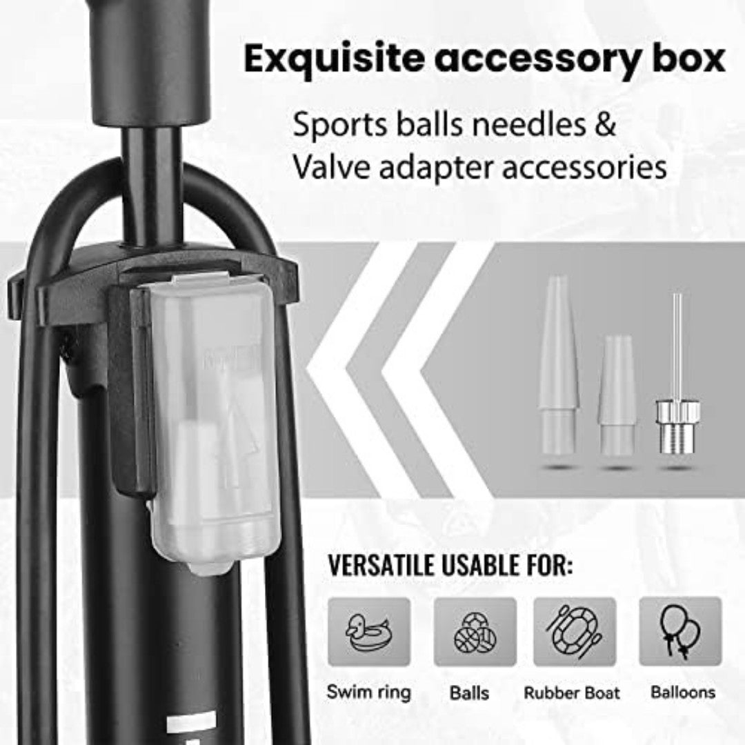 High-Pressure Bike Floor Pump 160 PSI with Dual Valves & Accessories