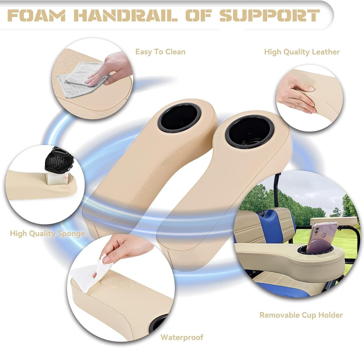 Golf Cart Rear Seat Kit with Support Frame No Drilling EZGO Club Car Compatible