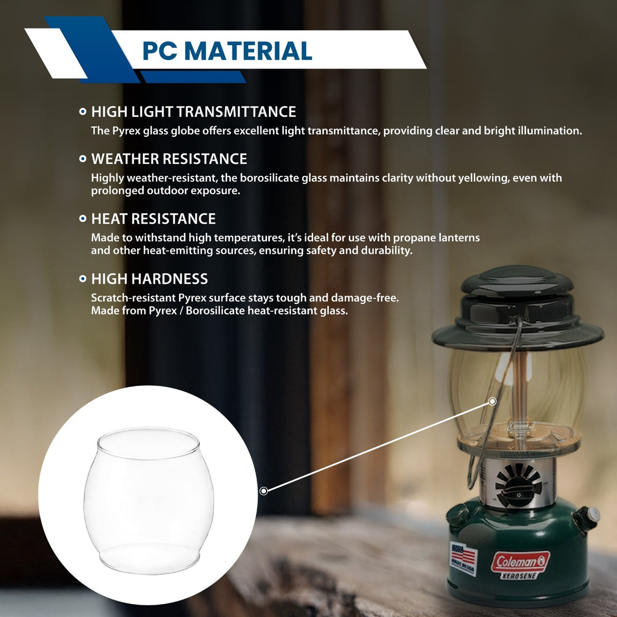 Small Bulged Globe for Vintage Lanterns - Heat Resistant Borosilicate Glass, 3.5 Inch Diameter