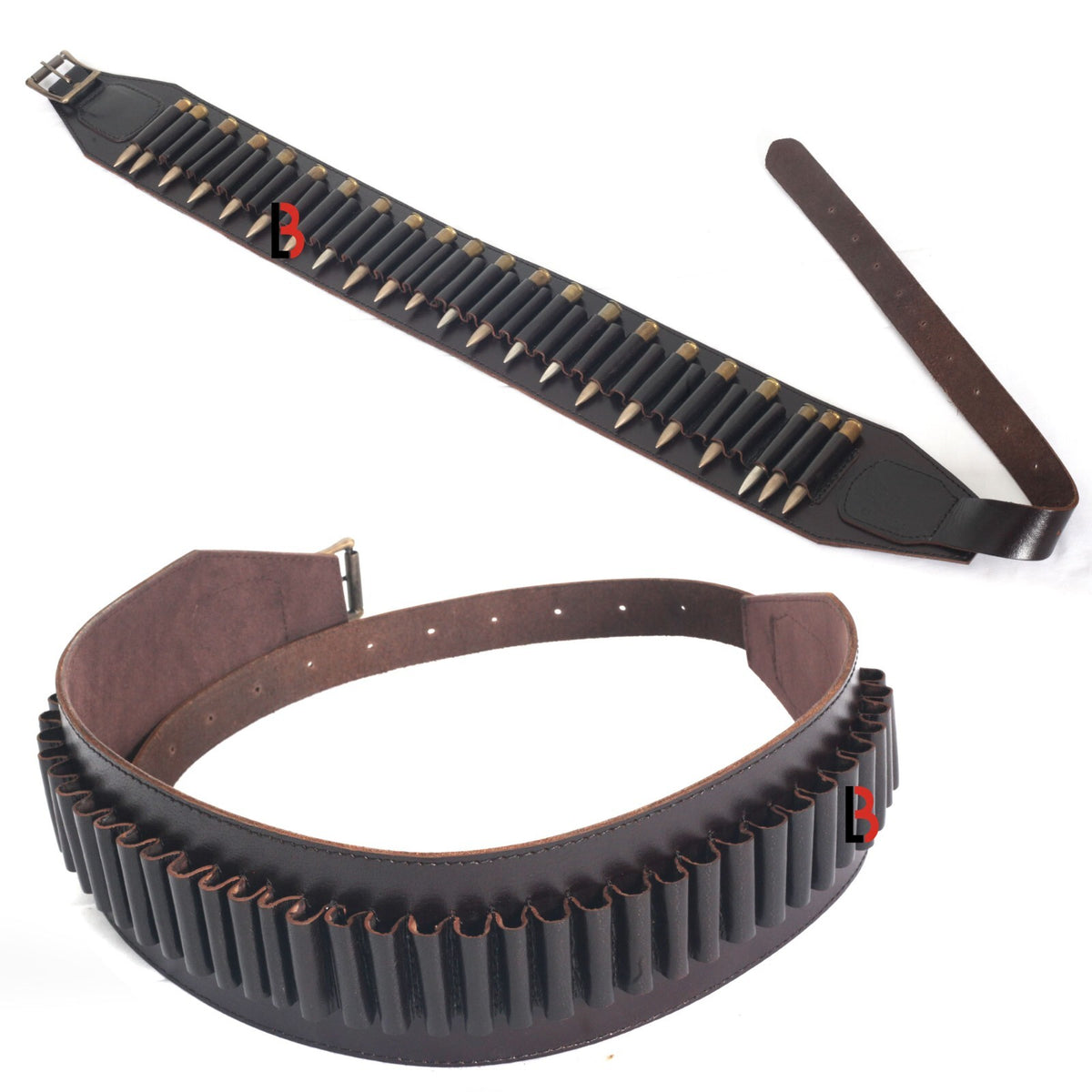 Cowhide Leather Rifle Cartridge Belt for Hunting & Shooting - Adjustable Bandolier, Up to 44 Shells