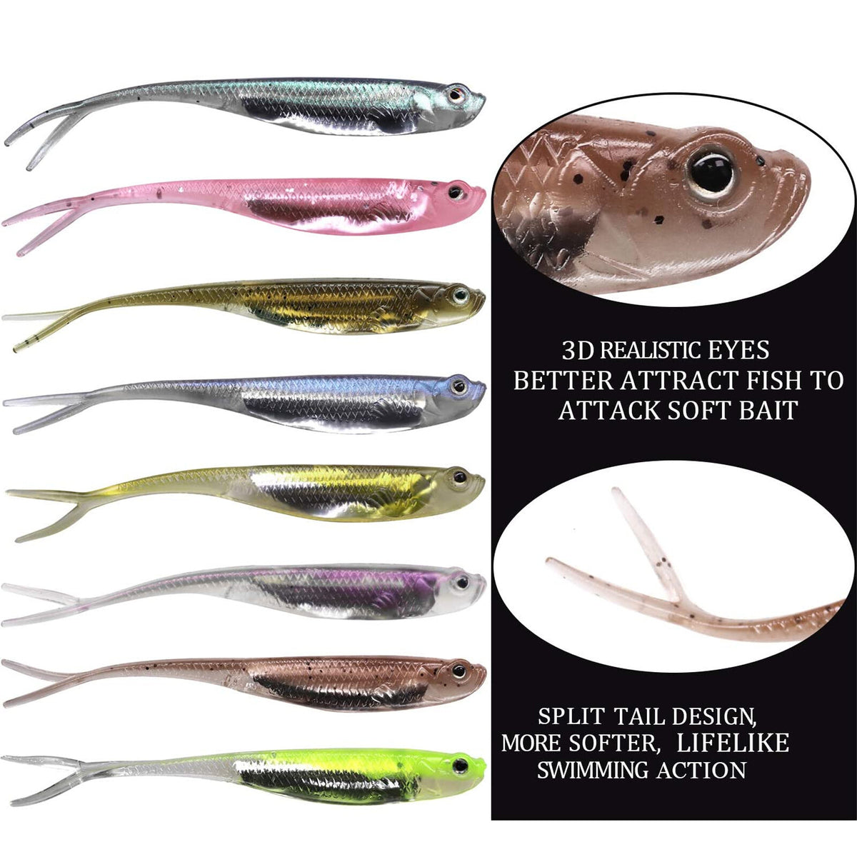 6Pcs Soft Swimbait Fishing Lures - Realistic Jerk Shad Minnow Drop Shot Baits