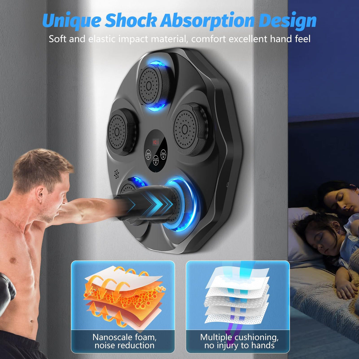 Interactive Wall-Mounted Boxing Trainer with Gloves, 9 Modes for Kids & Adults