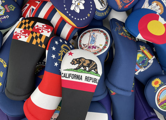 United States State Flag Golf Club Head Covers - Customizable for Driver, Hybrid, Fairway