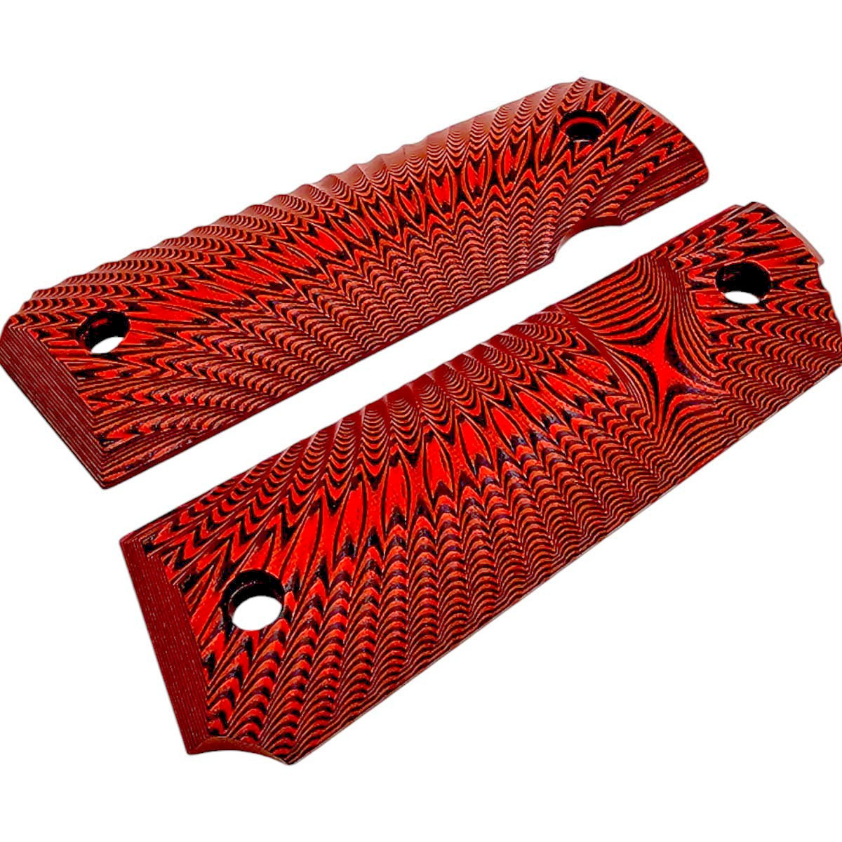 1911 Pistol Grips G10 Full Size Red & Black Sunburst for Kimber Colt Springfield