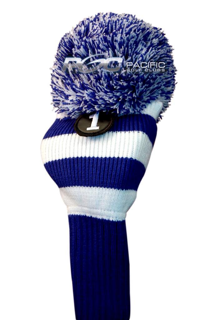 Golf Club Headcover with Pom Pom Knit Sock for Drivers - Blue & White