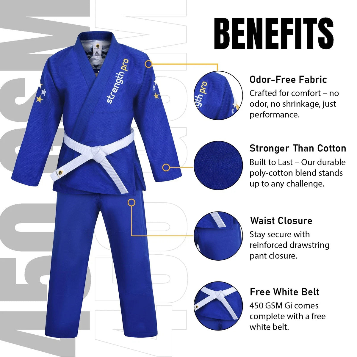 Jiu Jitsu Gi Preshrunk Training Kimono Uniform with Belt - Blue, IBJJF Approved