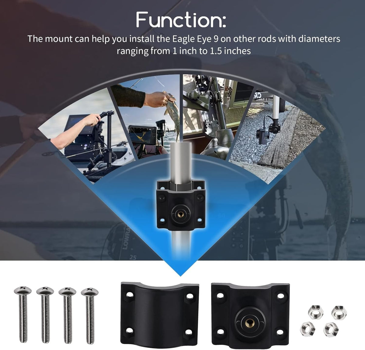 Transducer Mount Clamp for Lowrance Eagle Eye - Adjustable Pole Mount