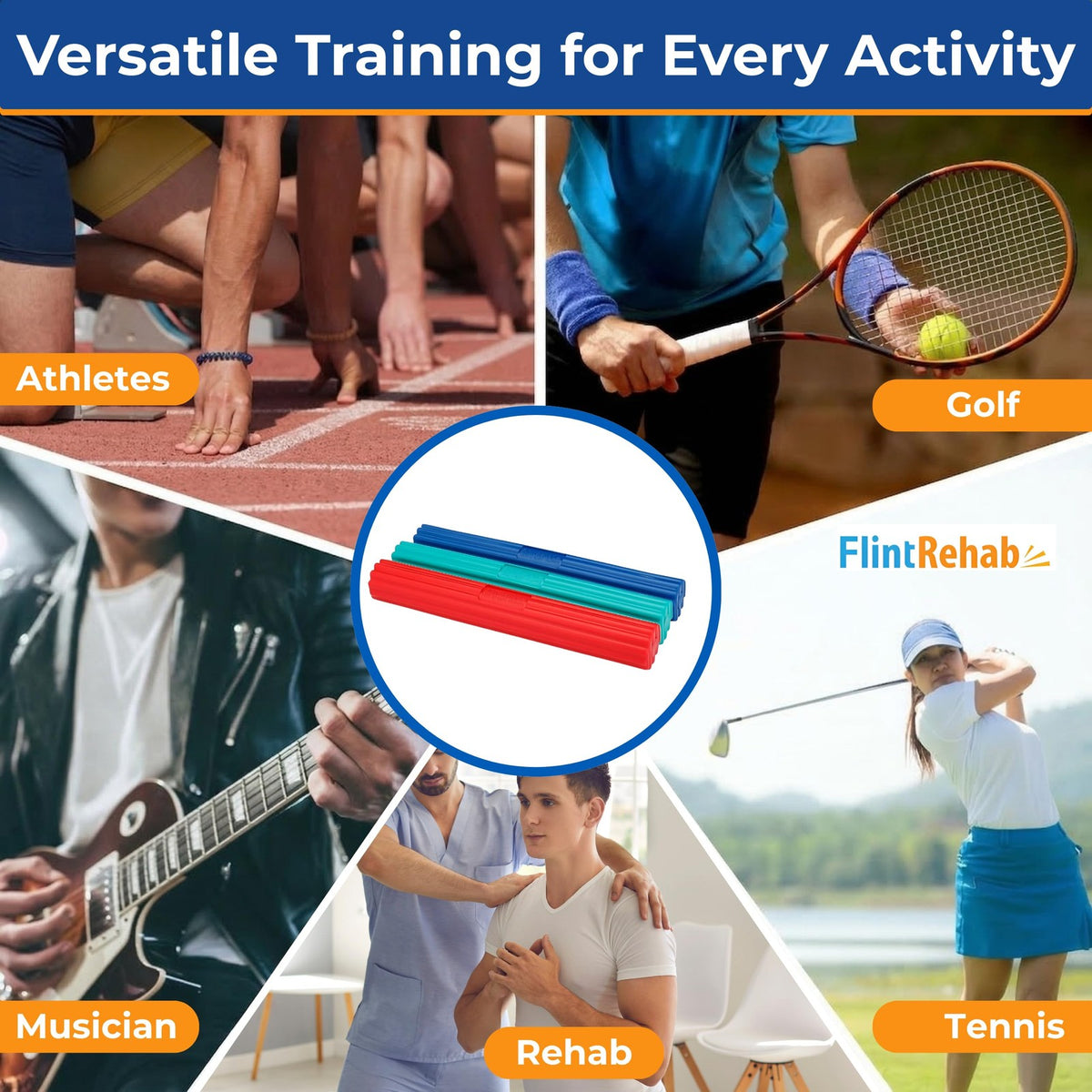 Physical Therapy Flex Bars Set of 3 Resistance Bands for Hand & Arm Rehab