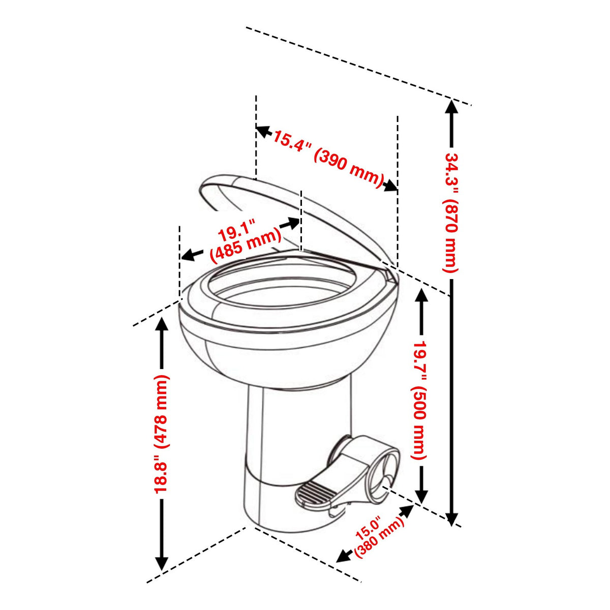 20-Inch Gravity Flush RV Camper Toilet with Foot Pedal & Household Comfort