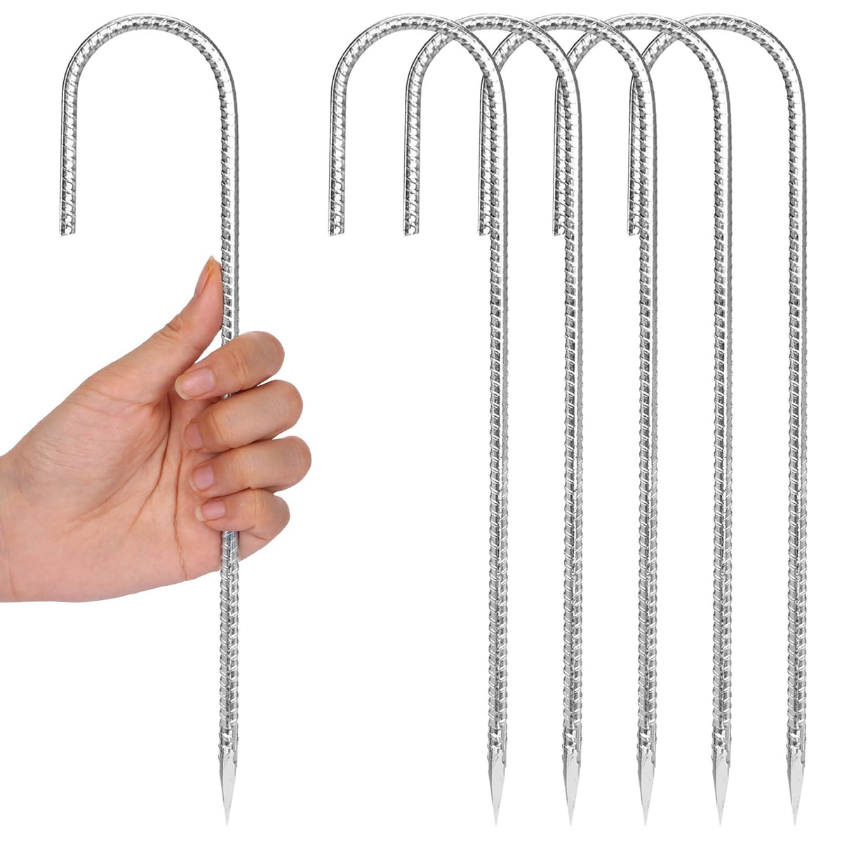 Heavy Duty Galvanized Rebar Stakes 12 Inch J Hook Tent & Landscape Stakes