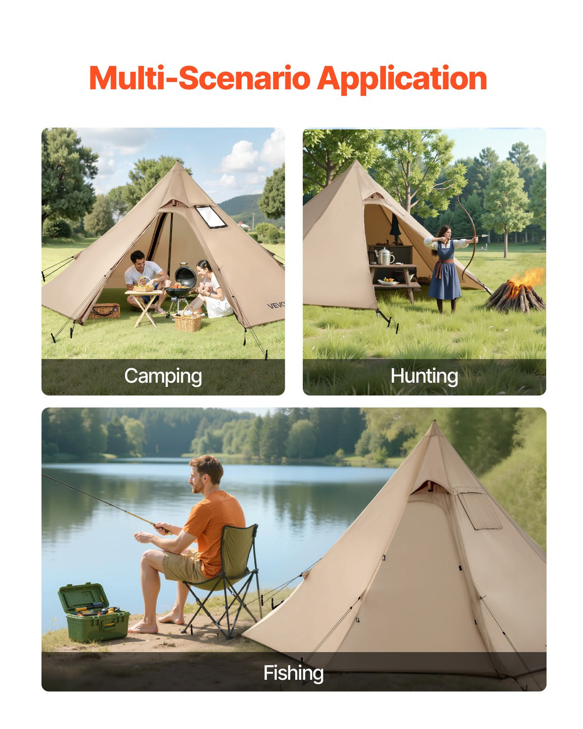 2-Person Waterproof Tipi Tent with Stove Jack for Camping