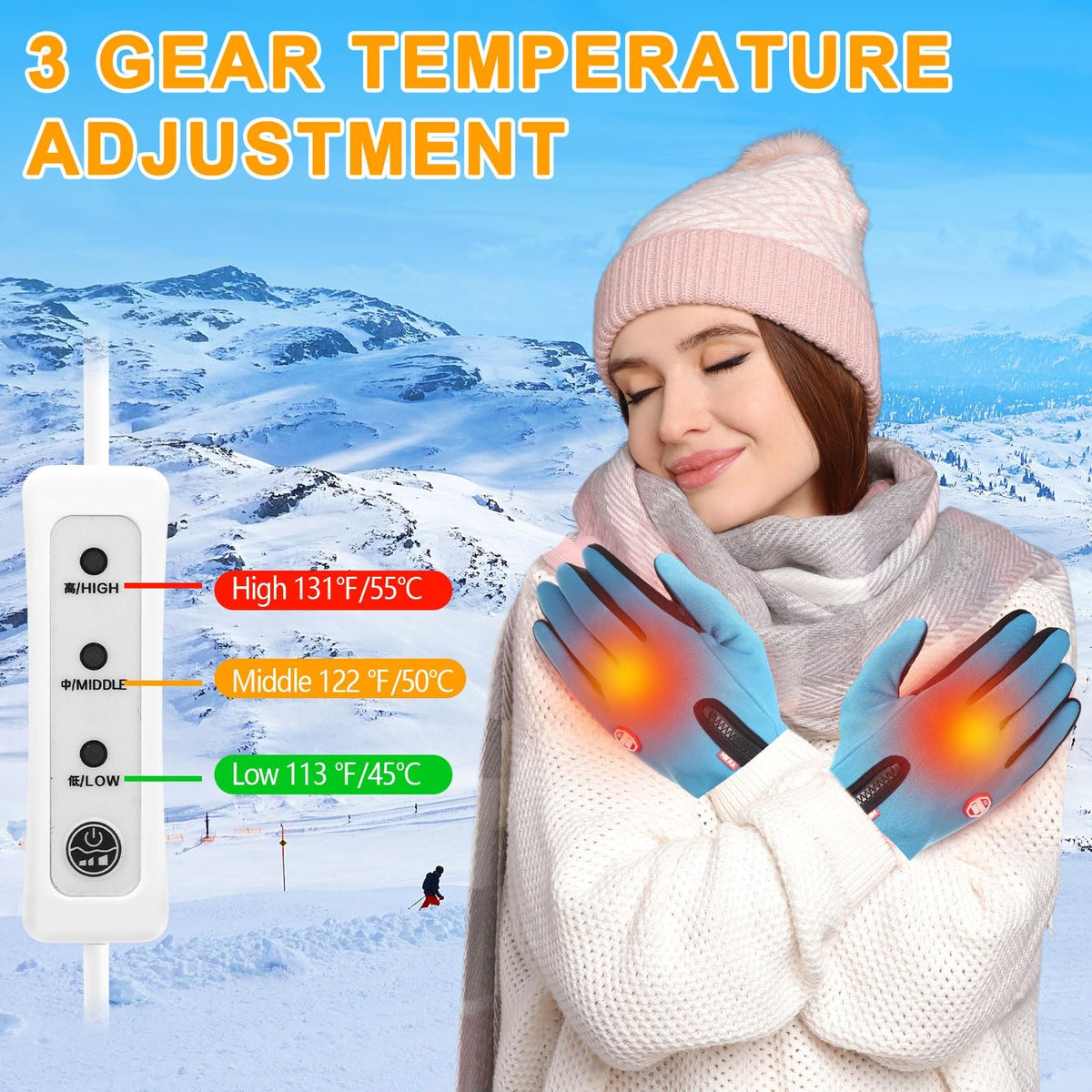 USB Heated Gloves Touchscreen Unisex Winter Gloves - Washable, 3 Temperature Settings