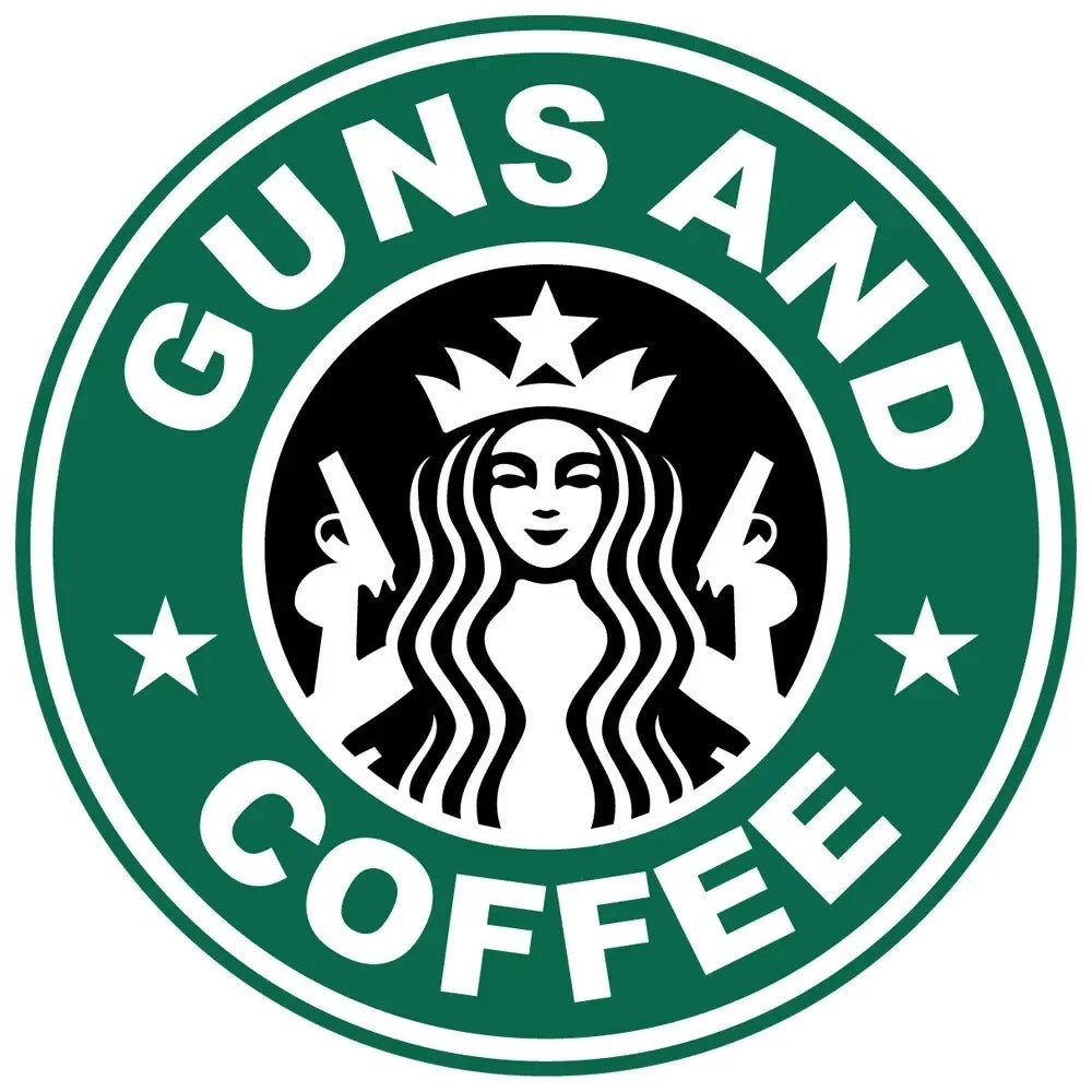 Guns and Coffee Sticker Decal - 3 Inch Weather-Resistant Vinyl