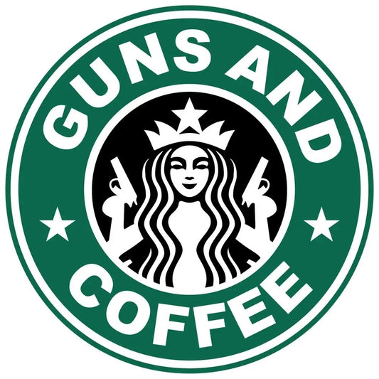 Guns and Coffee Sticker Decal - 3 Inch Weather-Resistant Vinyl