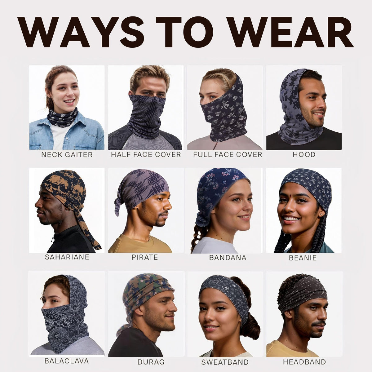 Multifunctional UV Protection Neck Gaiter Face Mask - 6 Pack
