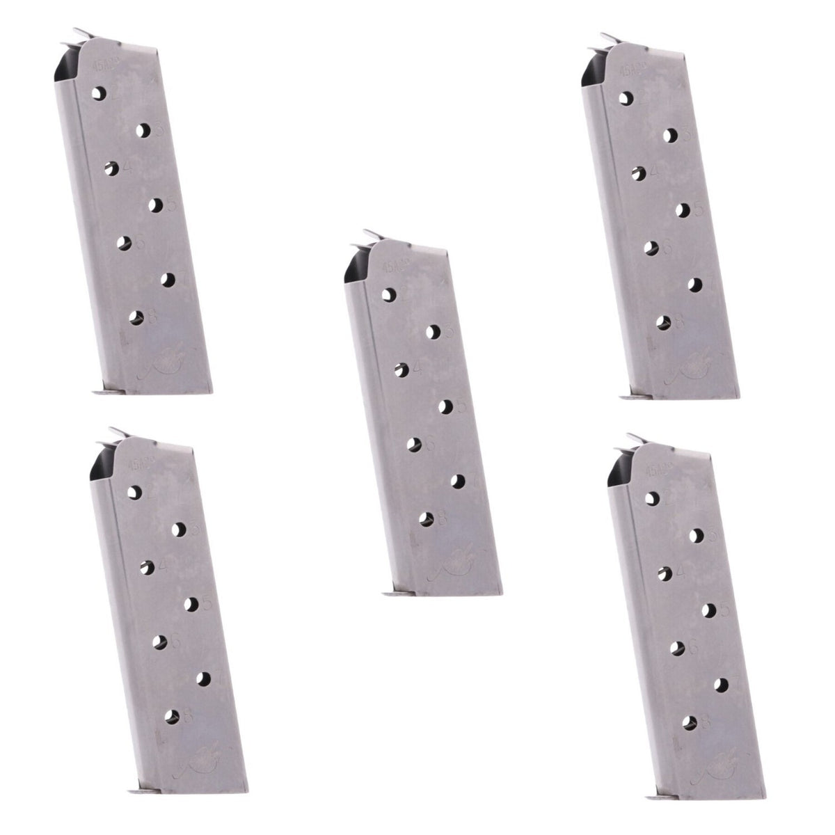 Kimber 1911 Full Size 8-Round .45 ACP Stainless Steel Magazines - Lot of 5