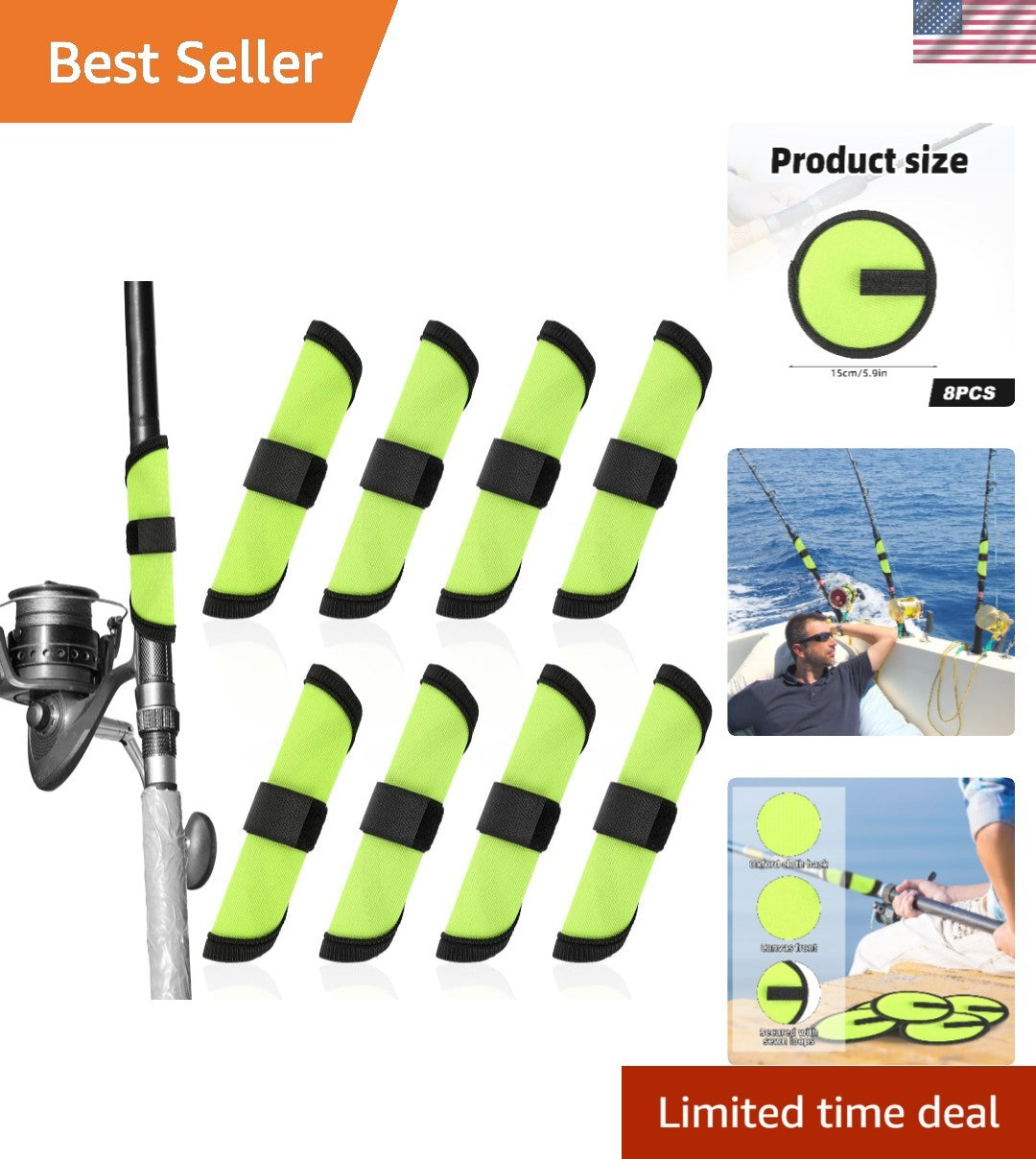 Fishing Lure Covers Set - 8 Green Hook Protectors for Rod Safety & Storage
