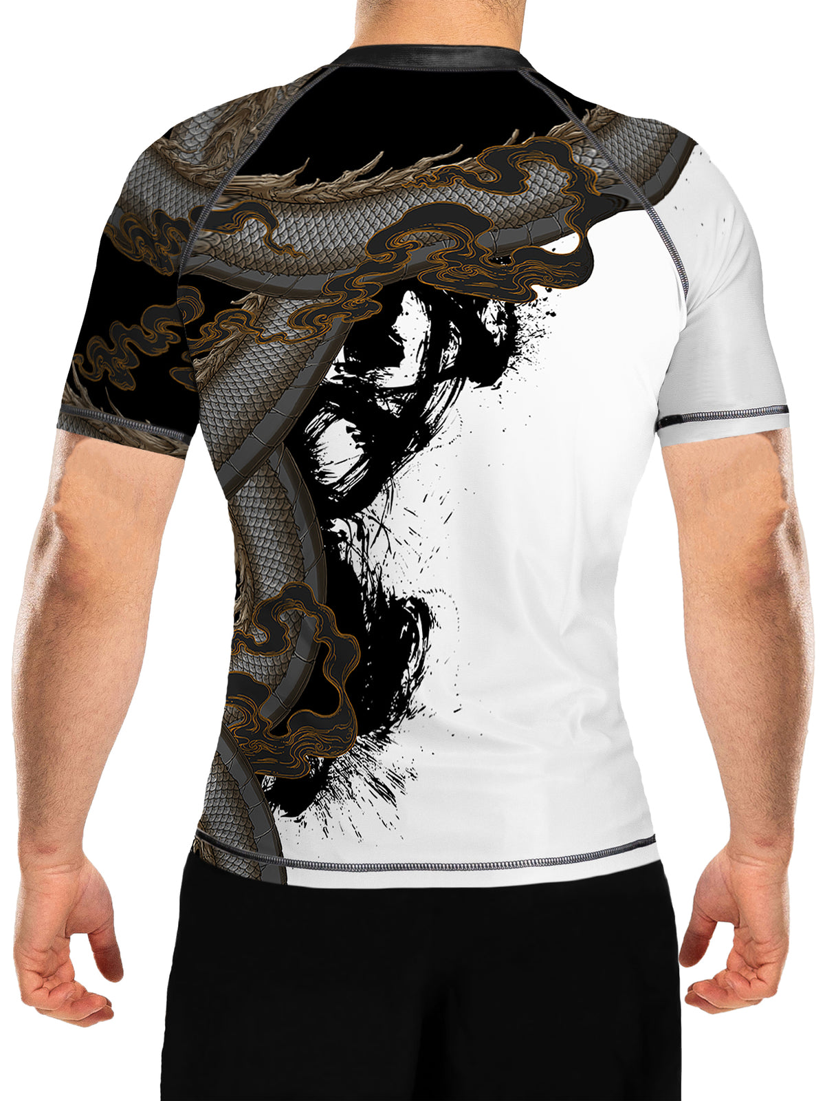 Men's Year of the Dragon Rash Guard Short Sleeve MMA BJJ White