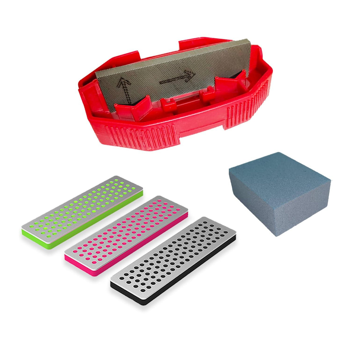 Ski Edge Bevel Tuning Kit with Sharpener, Diamonds, Gummi Stone