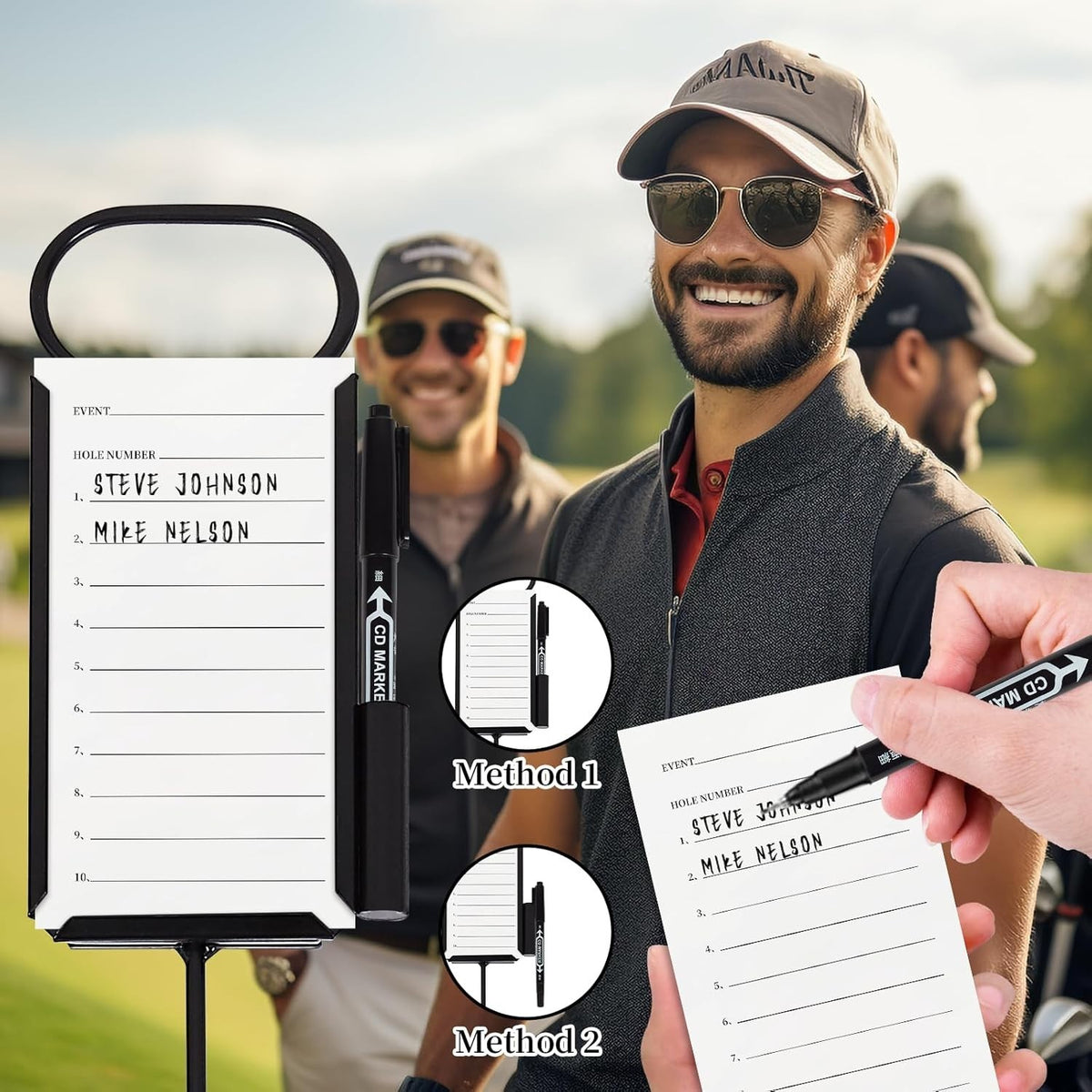 Golf Proximity Marker Set - Stainless Steel Closest to Pin Markers with Pen & 50 Sheets