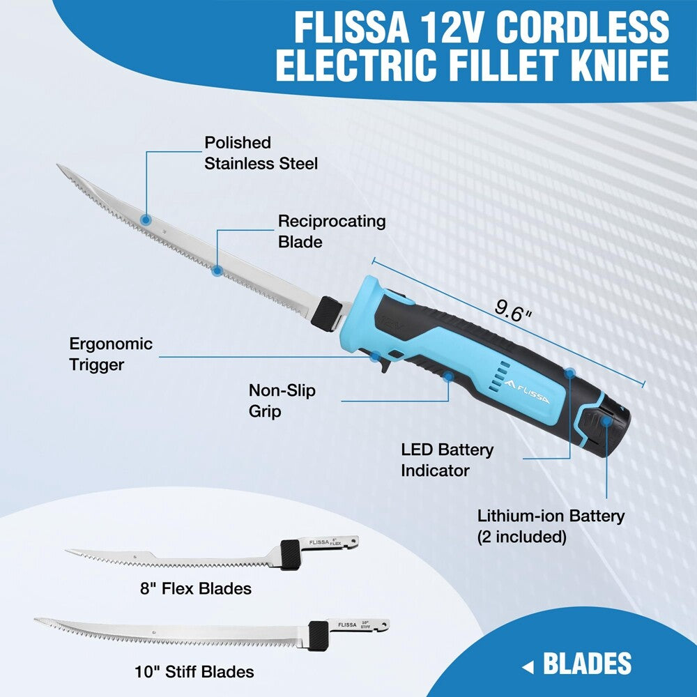 Cordless Electric Fillet Knife 8" 10" Stainless Steel Blade 2PC