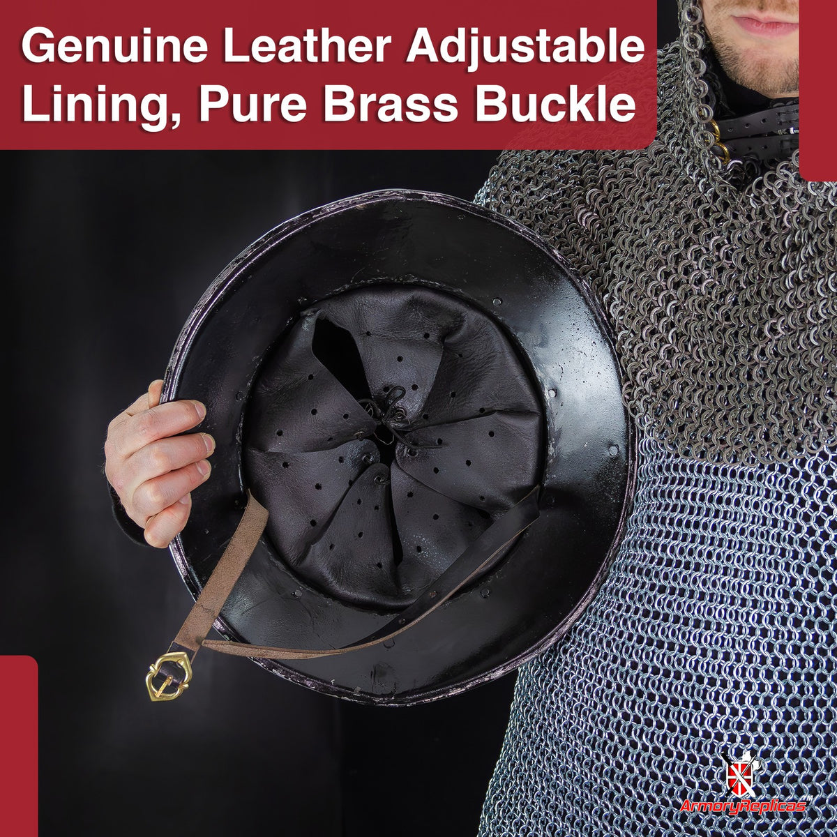 Medieval Kettle Helmet - Forged Steel Siege Prop Helm with Leather Liner