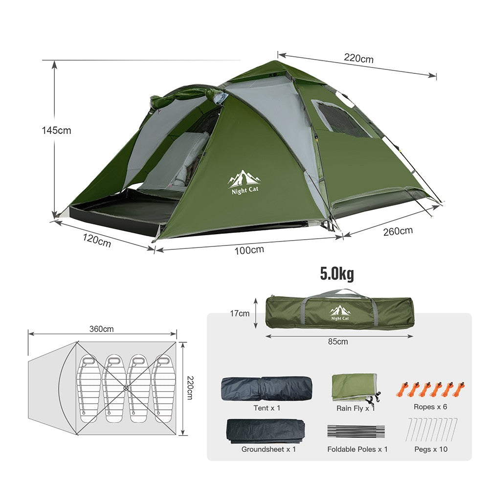 Automatic Waterproof Camping Tent for 3-4 People with Portable Design