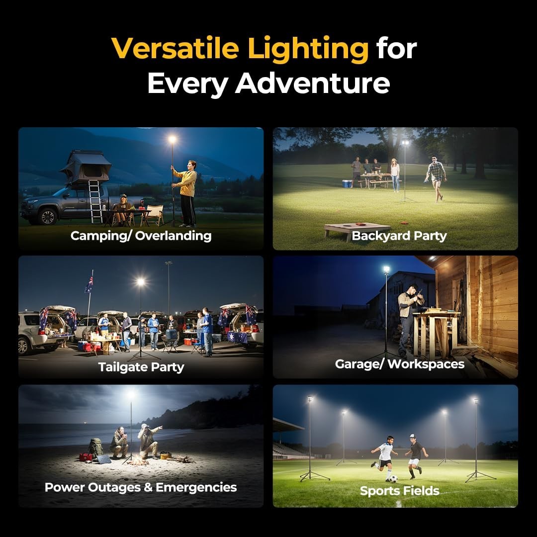 Rechargeable 8000mAh LED Camping Tent Light with 7.55ft Telescoping Pole