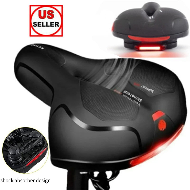 Comfort Bicycle Saddle Wide Memory Foam Seat with Shock Absorption & LED Tail Light