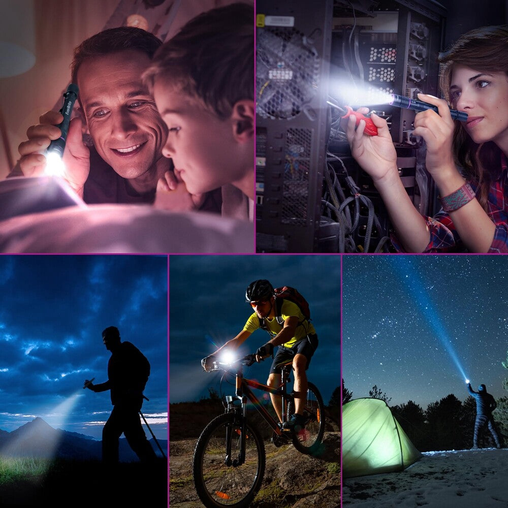 Rechargeable UV & White LED Flashlight with 4 Modes, Focus, Waterproof