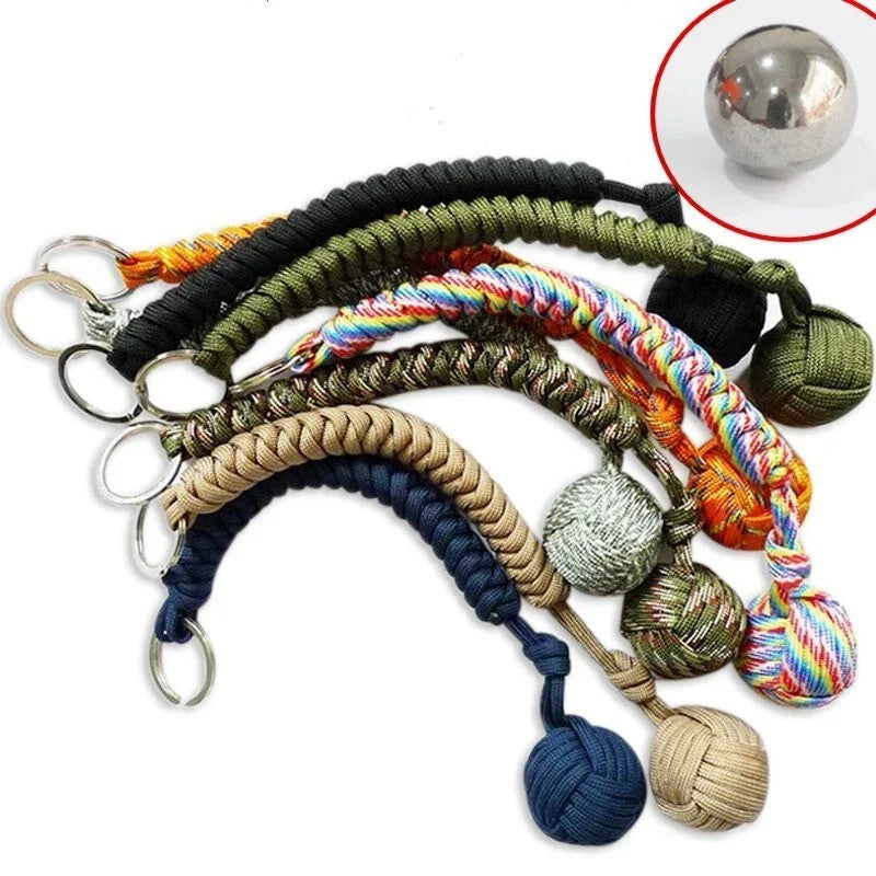 Paracord Monkey Fist Keychain Outdoor Survival Accessory with Steel Ball