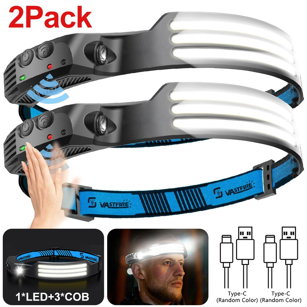 USB Rechargeable LED Headlamp Sensor Work Light Waterproof Head Torch