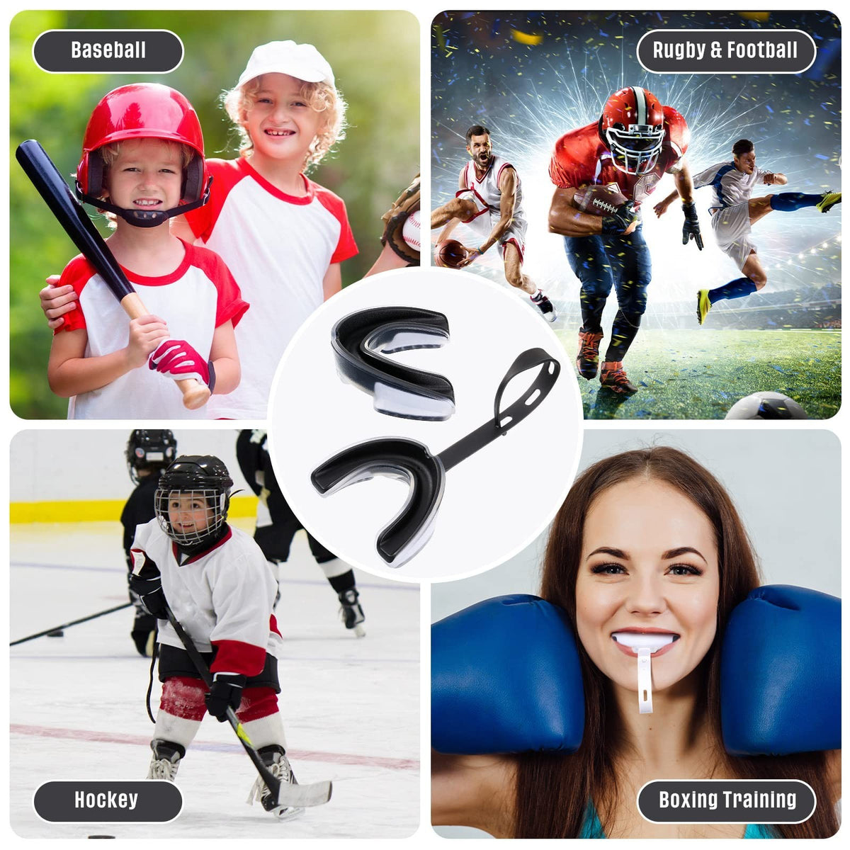 Youth Football Mouth Guard with Strap and Case – 2 Pack EVA Soft Mouthpiece for Kids & Adults