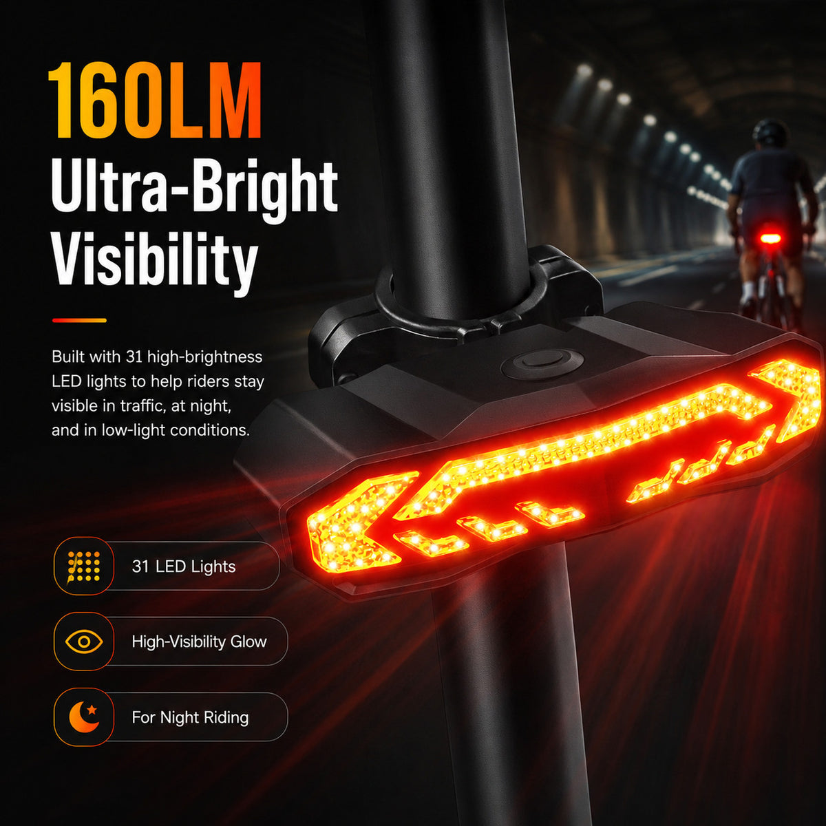 USB Rechargeable Bike Tail Light with Turn Signals Waterproof LED Cycling Safety Lamp