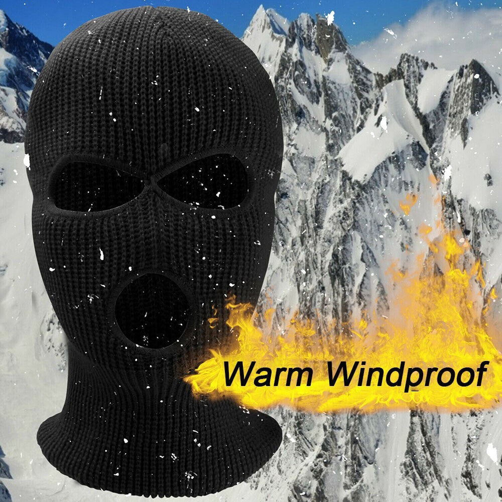 Winter Knit Ski Face Mask with 3 Holes - Warm Balaclava for Outdoor Sports
