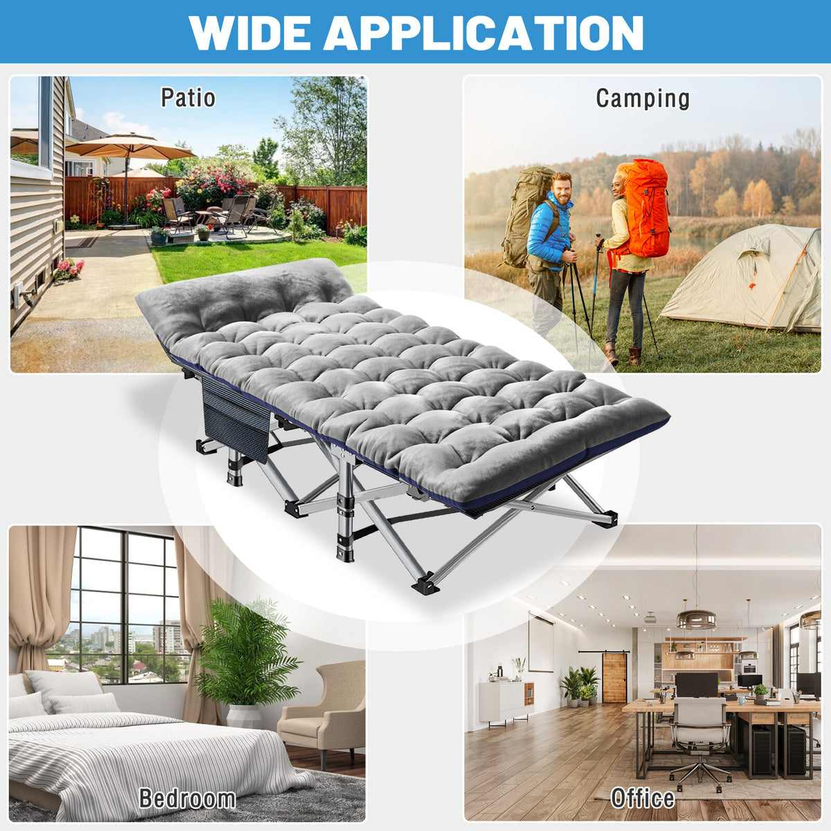 Folding Camping Cot with Mattress and Carry Bag - 75x28 Inches, Heavy Duty