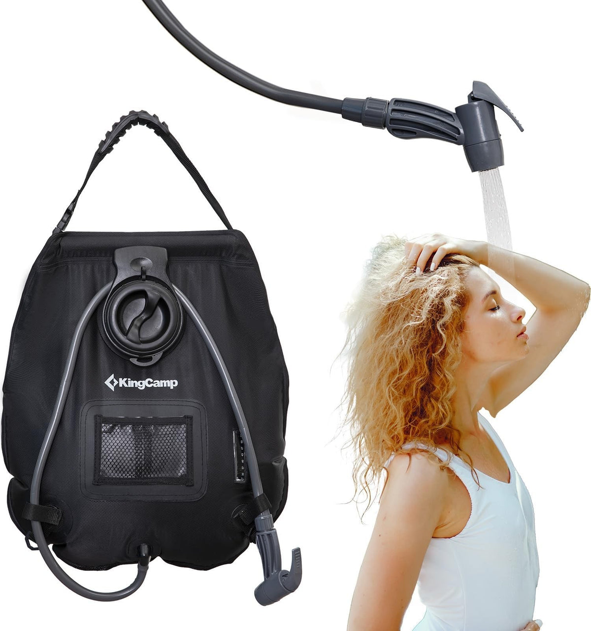 Portable Solar Shower Bag 5 Gallon with Thermometer & Removable Hose for Camping