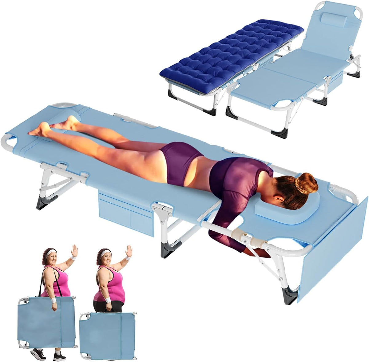 Heavy Duty Tanning Chair with Face Hole - Adjustable Folding Outdoor Lounge Bed