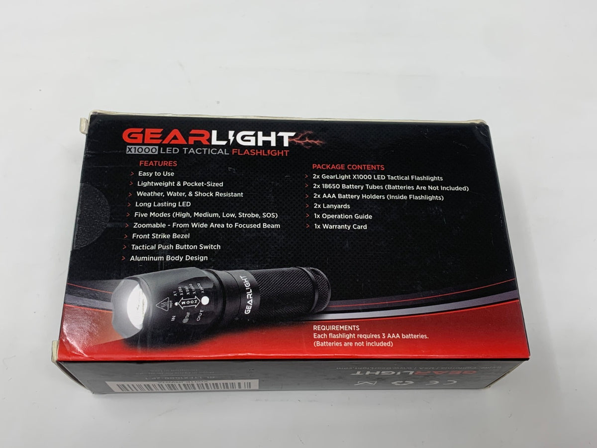GearLight X1000 LED Tactical Flashlight 2 Pack - High-Performance Handheld Torch